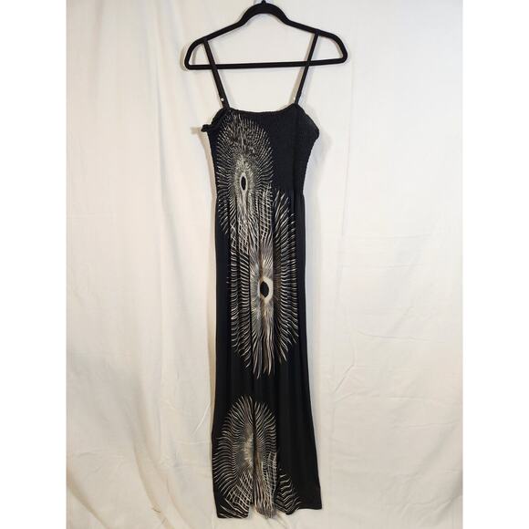Shoreline Y2K One Size Black White Floral Smocked Empire Spaghetti Strap Dress - Picture 1 of 11
